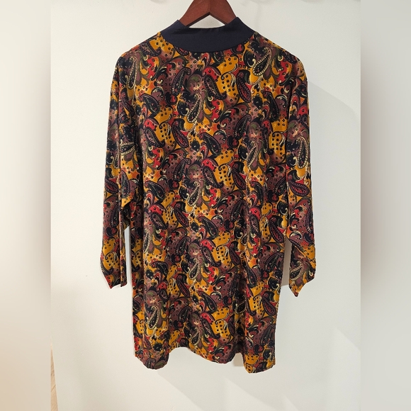 VTG | 70s style Earth Tone Paisley Tunic Blouse Duster Kimono - Picture 4 of 5